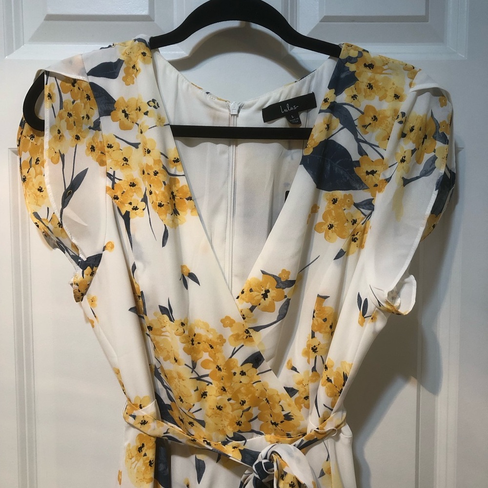 Lulu’s French Countryside White and Yellow Floral Print High-Low Dress